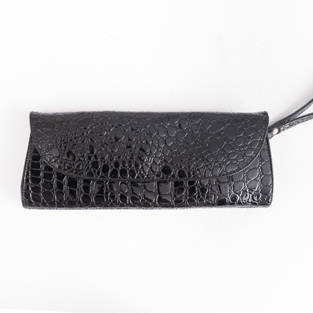 East west vibe faux croc clutch wristlet black patent leather look